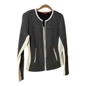 G.I.L.I  Ponte Knit Fitted Moto Sweater Jacket Gray/Cream SIZE 16